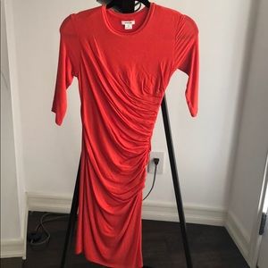 HELMUT LANG RED MIDI SCRUNCHED DRESS SZ SMALL